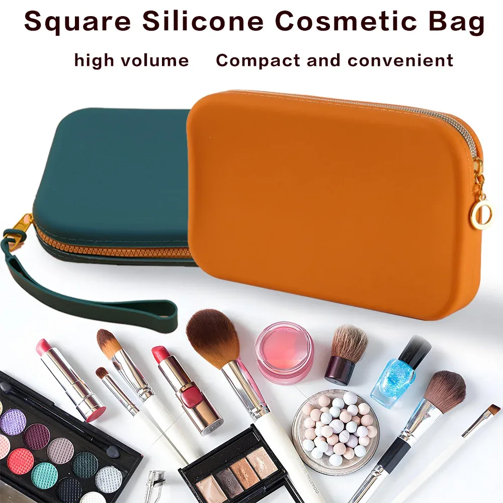 sac de rangement cosmétique carré en silicone, grande capacité, support portable pour pinceaux de maquillage, organisateur de cosmétiques étanche pour voyage