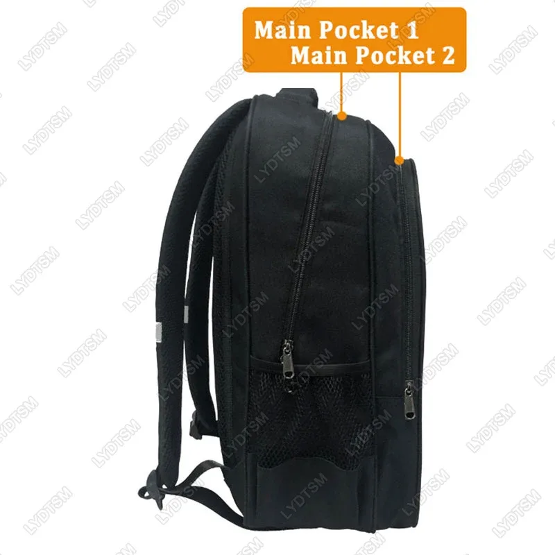 sac dos polyester noir bandoulique réfléchissante poches latérales ouvertes informatique décontracté dessin animé adolescents étudiants usage voyage