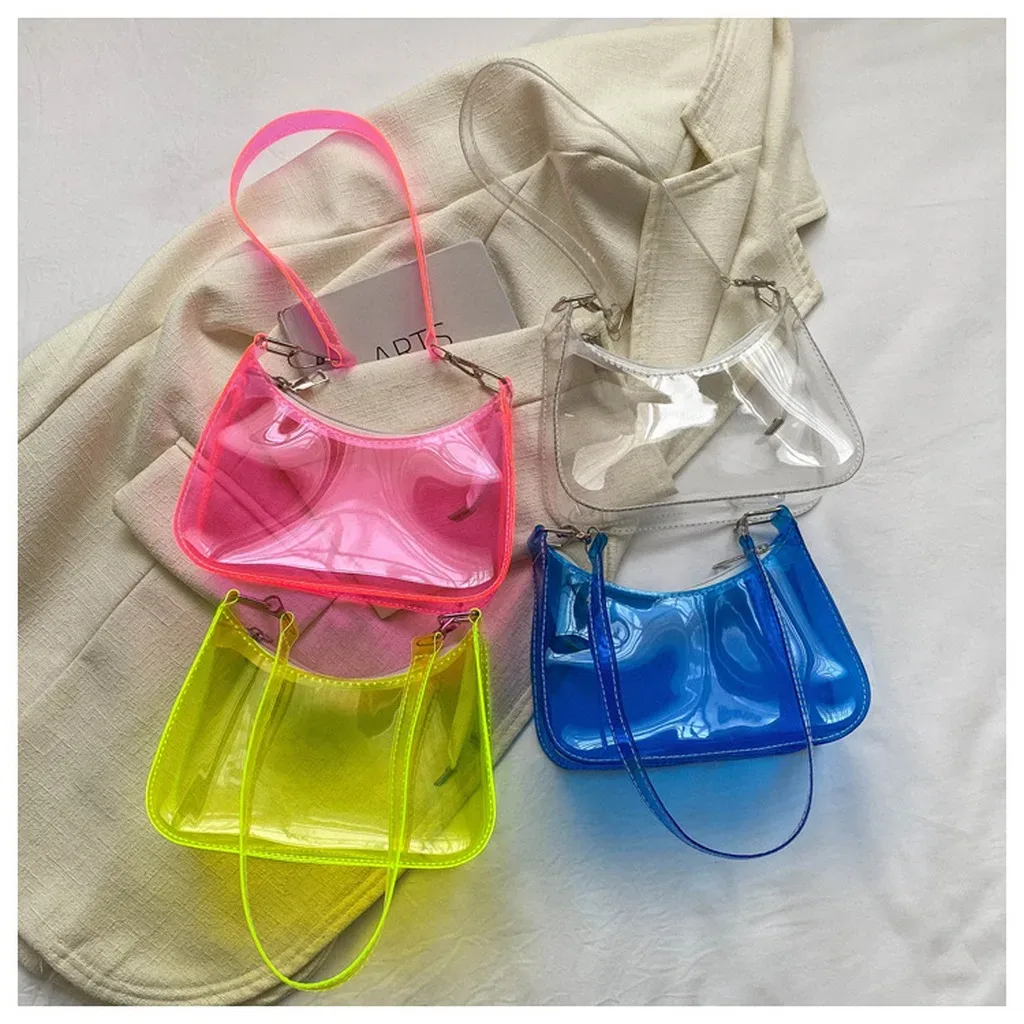 sac à bandoulière en pvc polyvalent pour femmes, sac sous le bras couleur bonbon, sac à main transparent tendance pour les rendez-vous et les trajets quotidiens