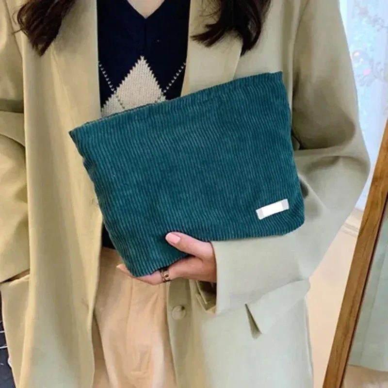 sac à cosmétiques en velours côtelé, grande capacité, organisateur de produits de toilette pour femmes, sac de maquillage à fermeture éclair, pochette de voyage, sac de rangement de cosmétiques pour filles