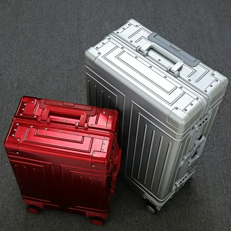 boîte à roulettes, valise argentée de grande capacité, valise en alliage d'aluminium-magnésium, roue universelle