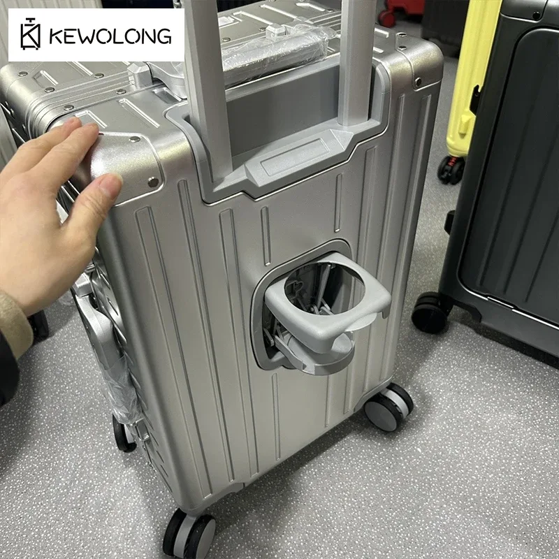 nouvelle valise en alliage d'aluminium et de magnésium à ouverture frontale, 20/24 pouces, bagage à roulettes entièrement métallique et durable.