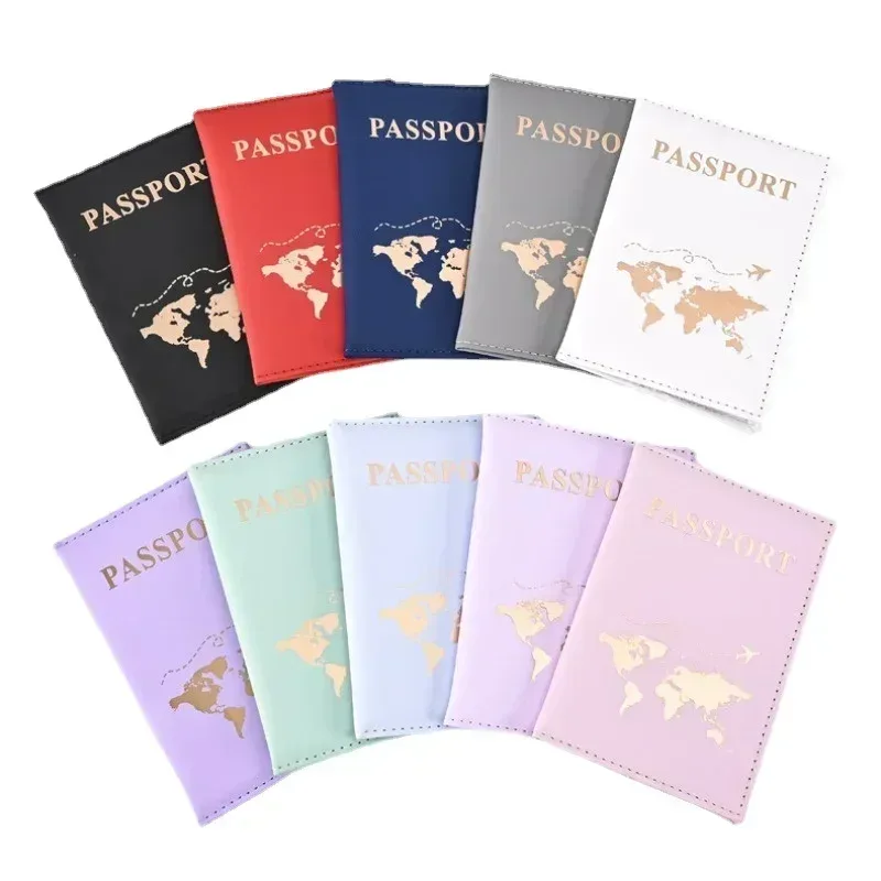 étui porte-passeport de voyage pour femmes et hommes, housse de protection en pu pour passeport, lettre imprimée, carte d'identité, porte-passeport, sacs à clip
