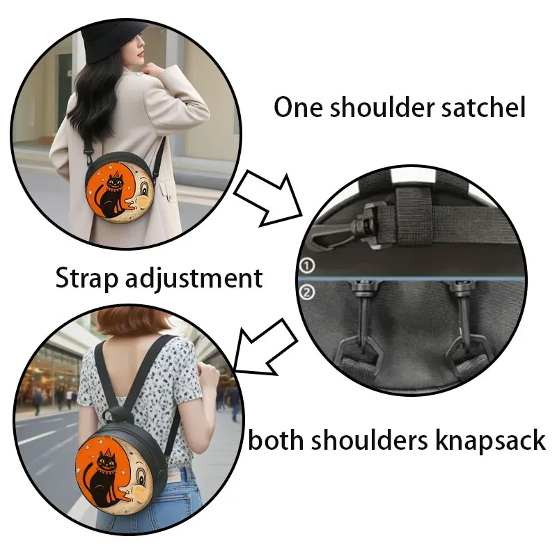 sac bandoulière rond pour femme, motif chat blanc et orange, avec fermeture éclair, sac à main tendance pour le travail, le shopping et les voyages