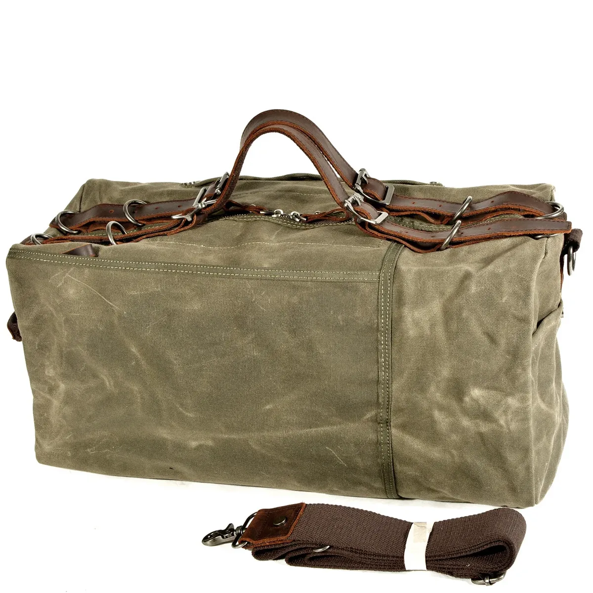 Sac de voyage de style militaire, en toile épaisse cirée, sac de sport de grande capacité, sac de voyage rétro pour activités de plein air.