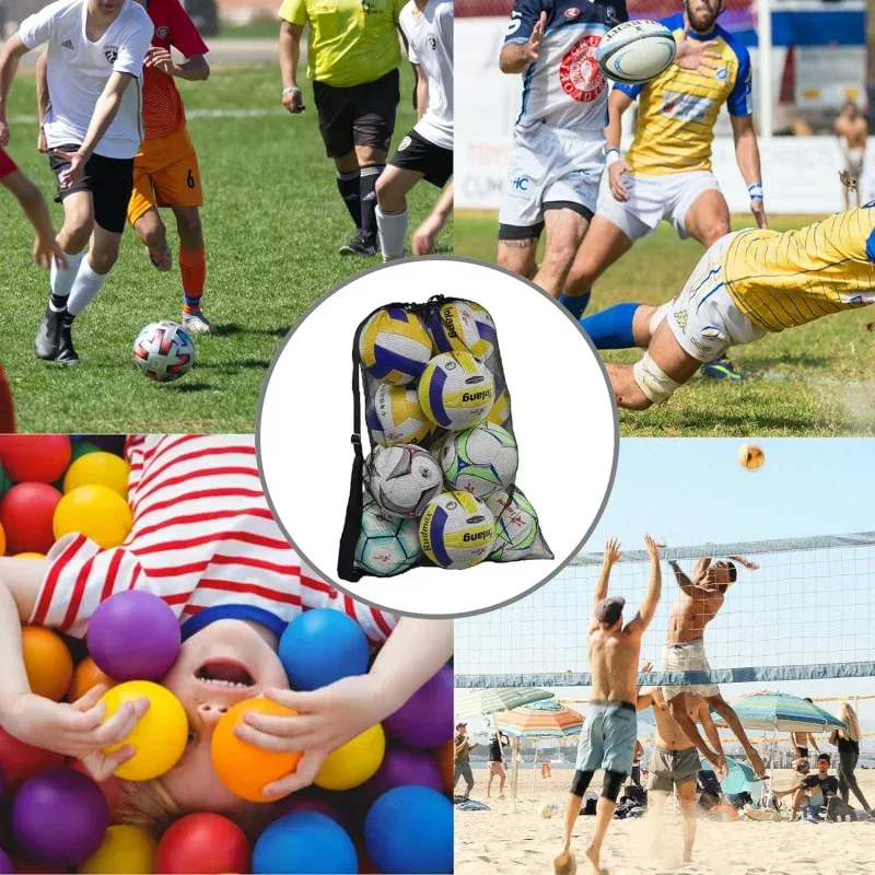 sac à balles en maille robuste, grand sac de rangement pour équipement sportif avec cordon de serrage et bandoulière pour le basketball, le football et le volley-ball
