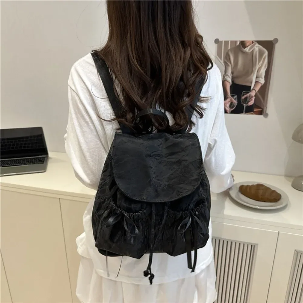 mode mignon noeud femmes sac à dos cordon grande capacité étudiants bookbag couleur unie école sac à dos voyage