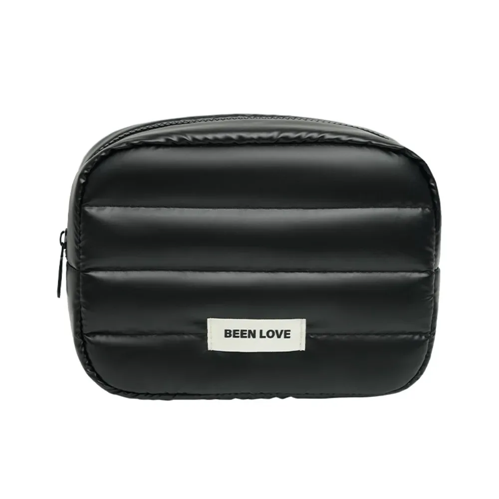 trousse de maquillage bouffante portable, grande capacité, couleur unie, trousse de toilette matelassée de voyage, fermeture éclair, sac de rangement moelleux pour soins de la peau