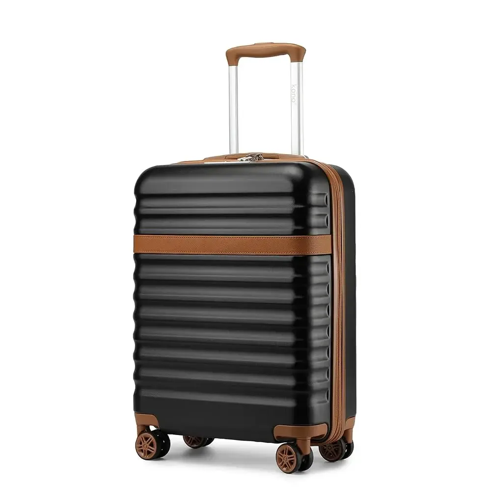 étui rigide kono abs + pc à 4 roues, bagage/valise à main avec chariot à verrouillage tsa (55/65/75 cm)