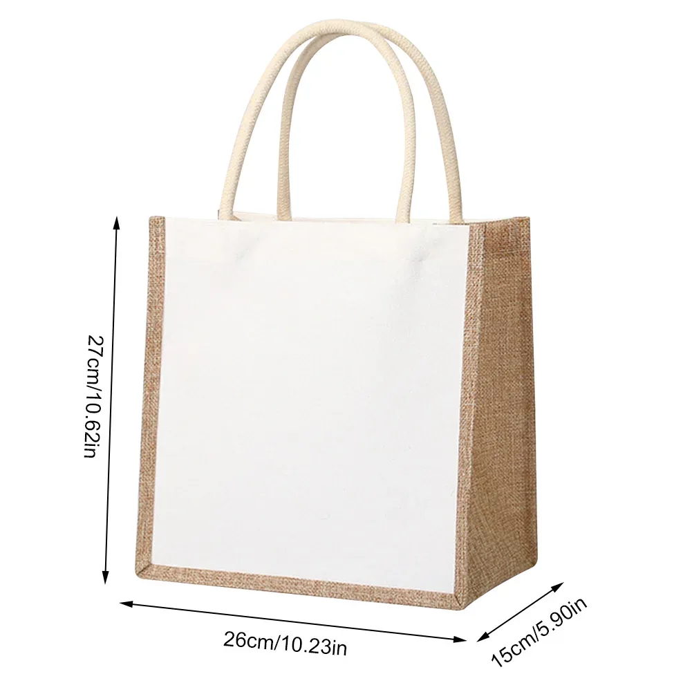 sac fourre-tout en toile de jute grande capacité pour femme, simple et décontracté, pour courses et voyages, réutilisable