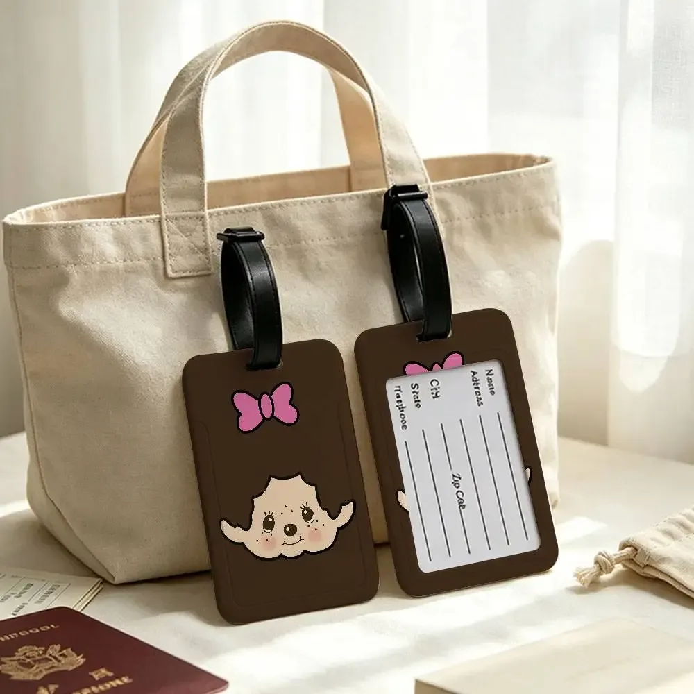 étiquette bagage plastique pvc motif dessin animé monchhichi personnages lapins filles bleu rouge gris rose blanc voyage école usage journalier antiperte