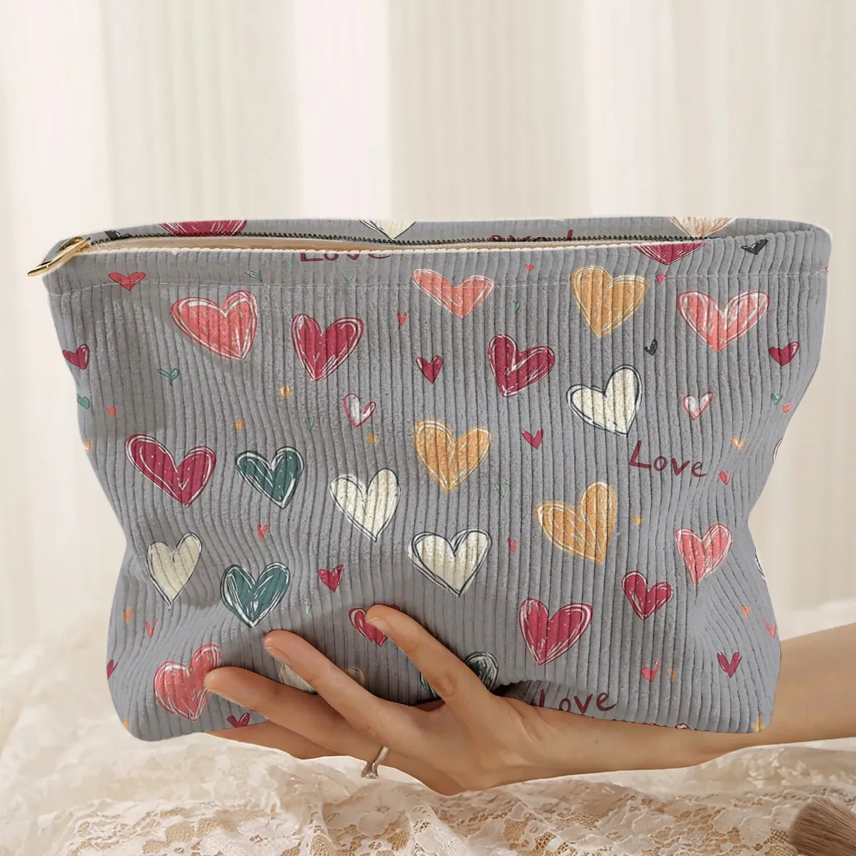 1 pièce, sac de rangement portable pour cosmétiques avec motif de cœur coloré, imprimé double face, sac de maquillage de voyage à fermeture éclair