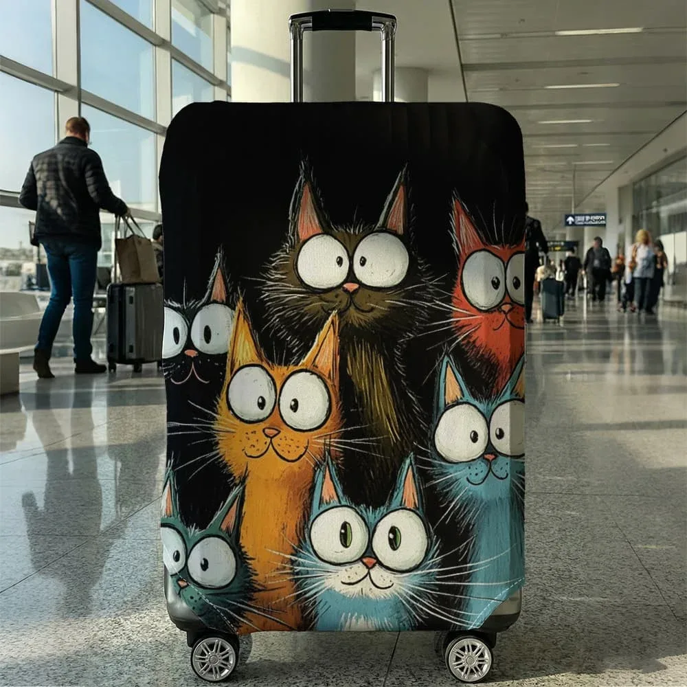 housse de bagage imprimée chat de dessin animé, adaptée aux bagages de 18 à 32 pouces, manchon de poignée de bagage, accessoires de voyage