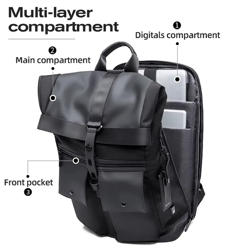 sac dos polyester noir gris poche cuir rabat souple couverture informatique bandoulière voyage universel