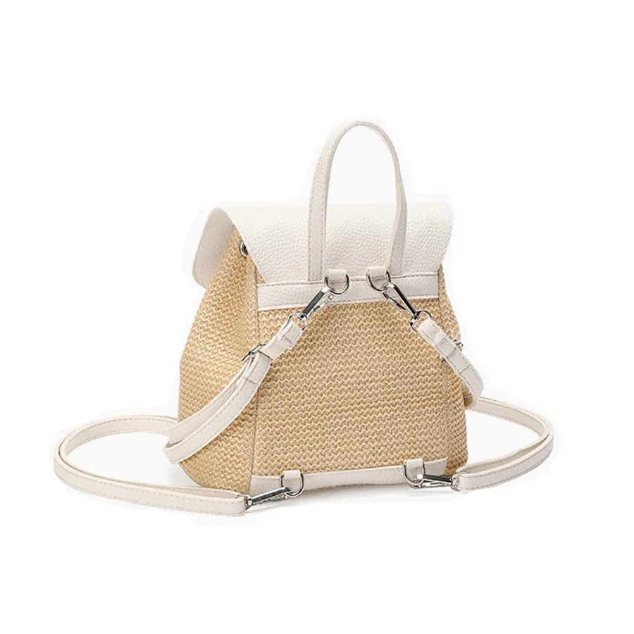 sac à dos en paille et en cuir synthétique pour femmes et adolescentes, sac à bandoulière, sac à cordon, sac de voyage pour femmes, sac à dos de grande capacité.