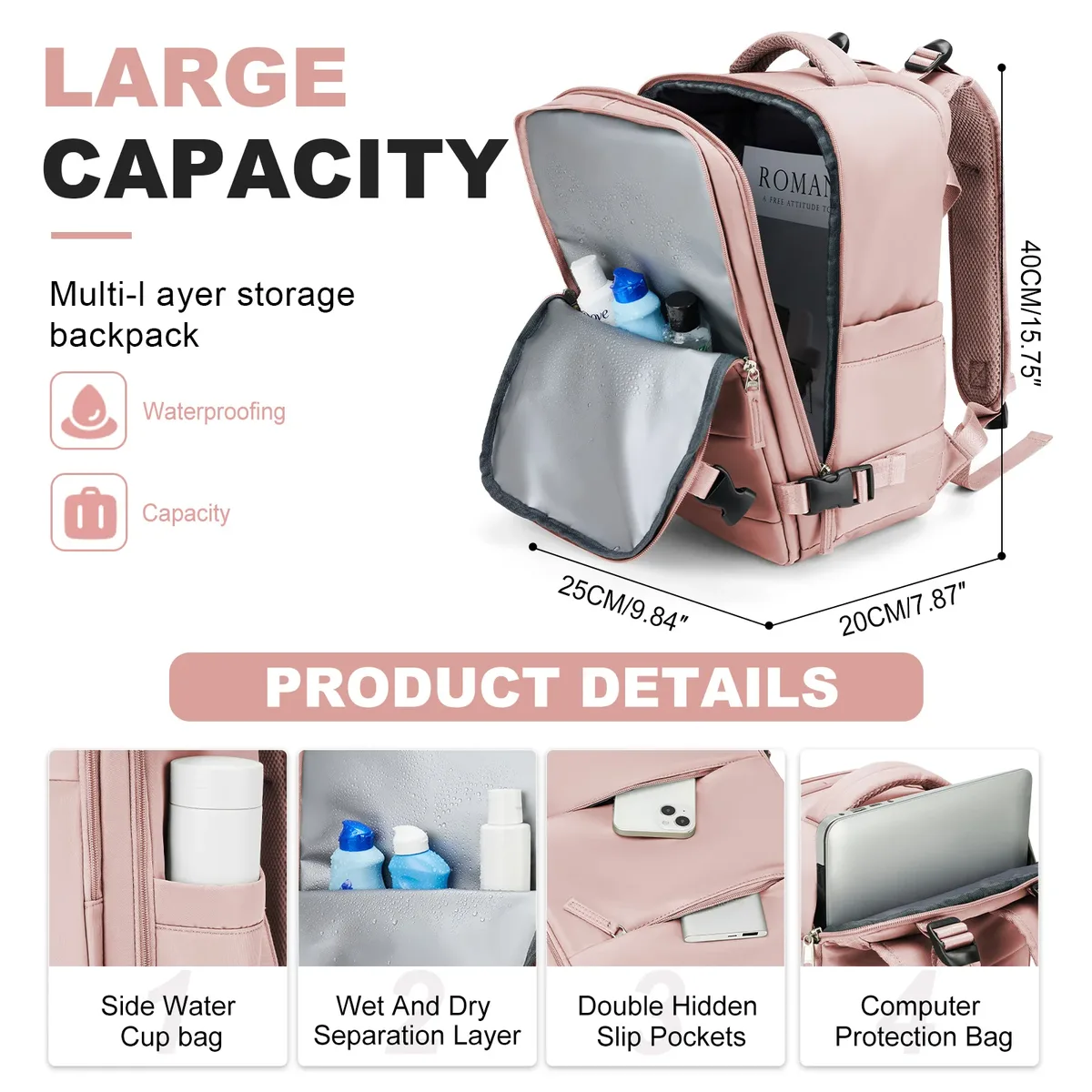 sac à dos pour femme, sac à dos pour cabine d'avion, sac à dos de voyage pour avion 40x20x25, sac à dos imperméable, sac à dos pour ordinateur portable, sac à dos scolaire