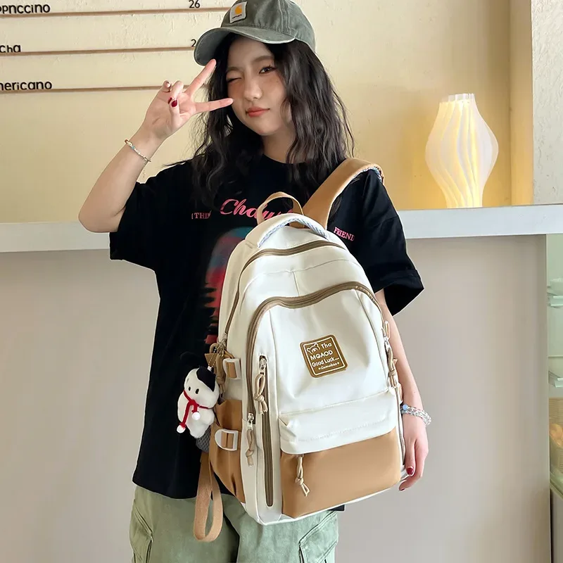 sac à dos de voyage décontracté grande capacité pour étudiants, sac en nylon imperméable avec compartiment pour ordinateur, sac à double bandoulière