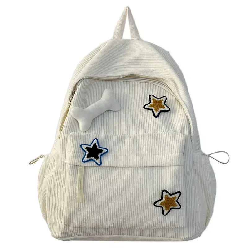 y2k – sac à dos pour ordinateur portable à motif d'étoile pour filles, sac à dos d'école de grande capacité pour adolescentes, sac à dos en velours côtelé, sac à bandoulière à double sangle