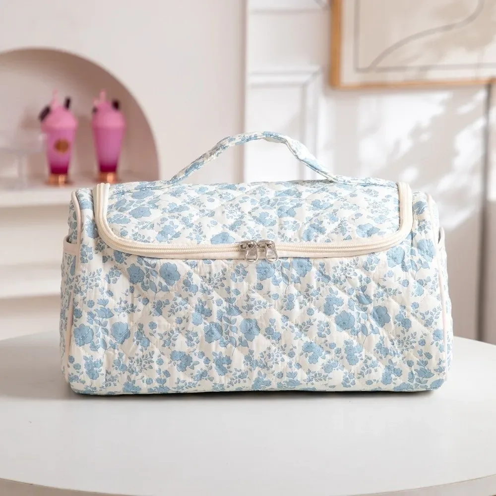trousse de toilette tendance matelassée, trousse à maquillage portable avec nœud, sac de voyage grande capacité de haute qualité pour sèche-cheveux pour femme