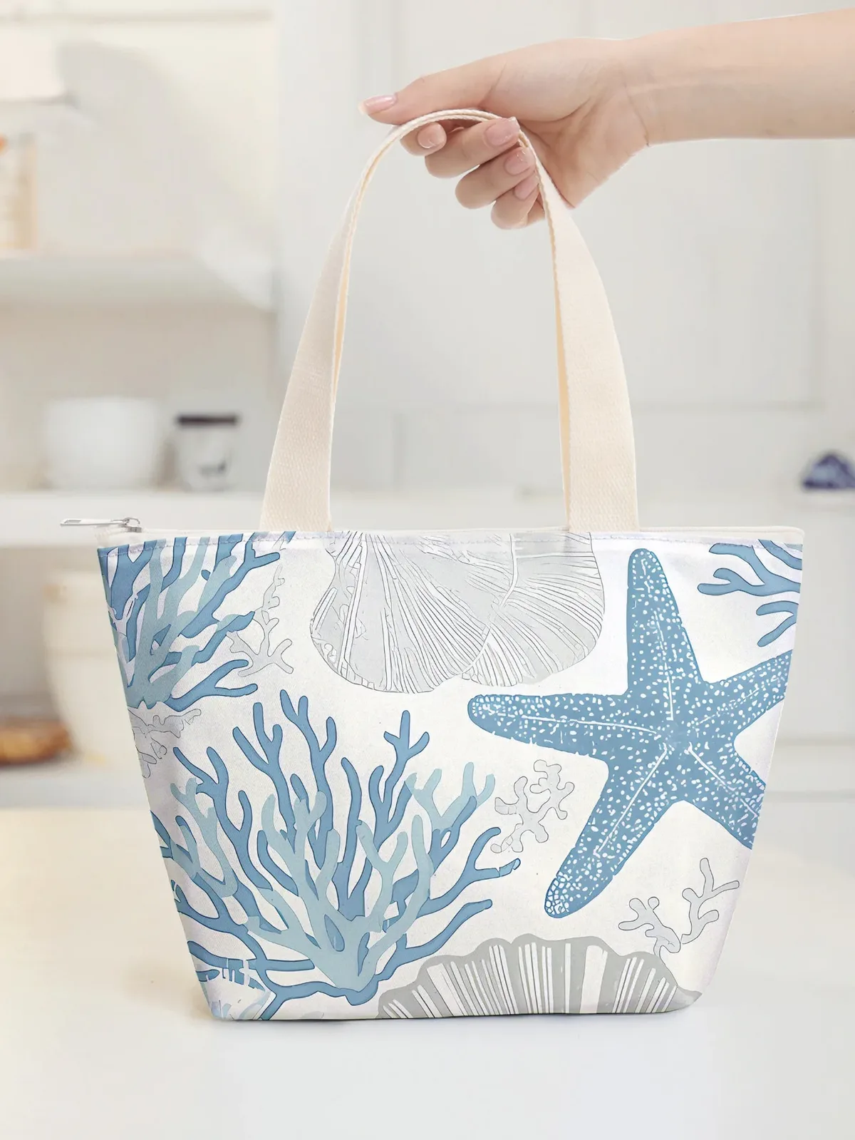 sac fourre-tout à motif marin avec fermeture éclair, grande capacité, sac à bandoulière décontracté pour femme, sac de plage, sac de shopping quotidien
