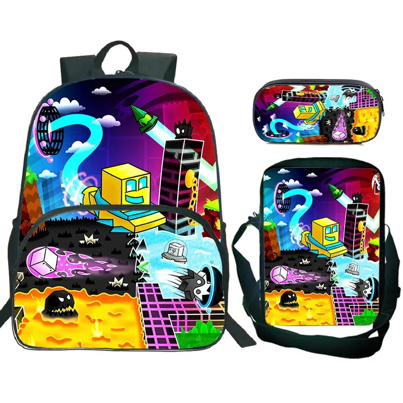 sac dos nylon design dessin animé motif geometry dash couleur multicolore format 20 35 litres usage école voyage