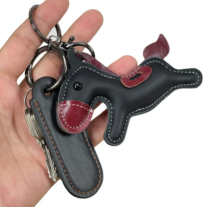 nouveau à la mode en cuir de vache véritable poney sac à main pendentif mignon cheval porte-clés sac à bagages accessoires porte-clés