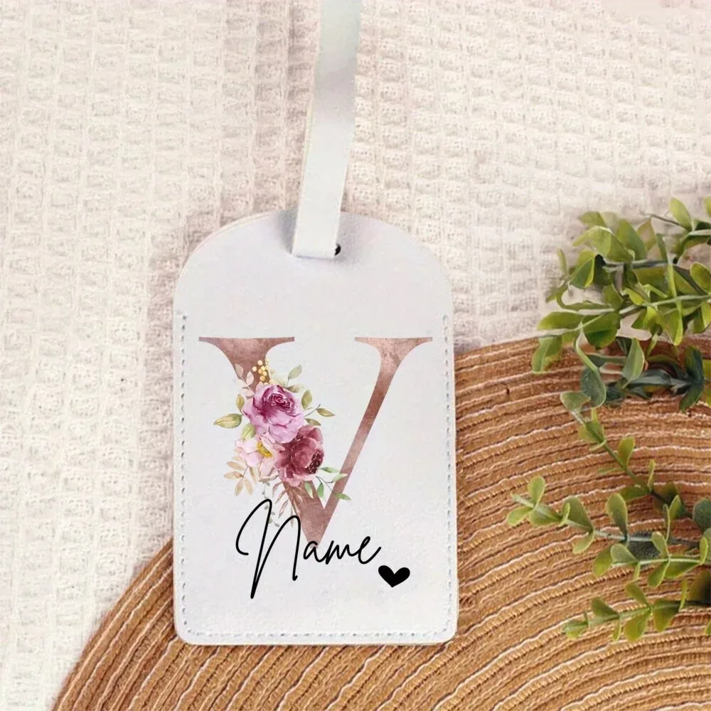 étiquette de bagage personnalisée avec nom | accessoires de voyage portables personnalisés en pu, avec monogramme imprimé tendance, idéaux pour les fêtes