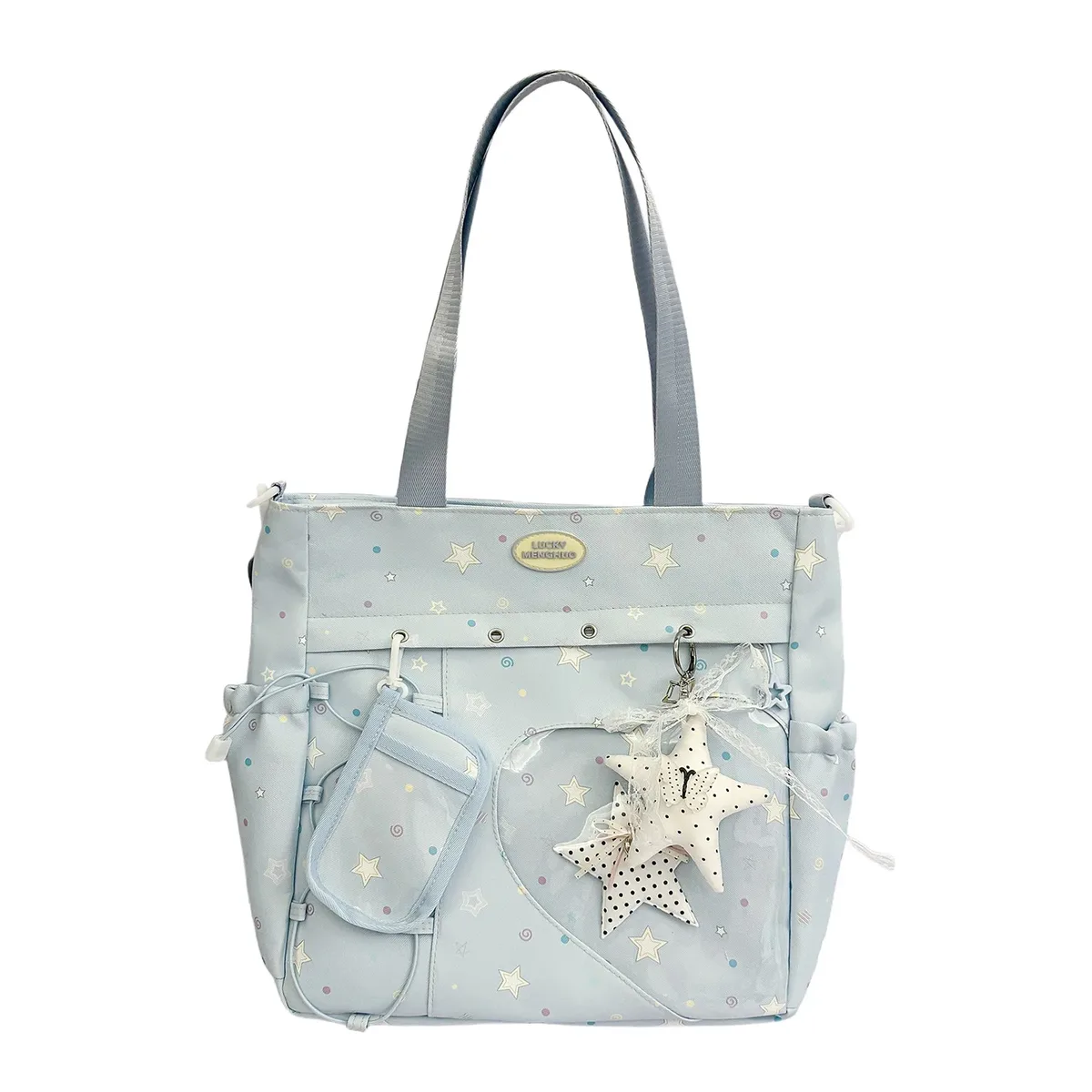 nouveau sac à dos étudiant grande capacité style japonais simple, sac de voyage en nylon imperméable imprimé étoiles, sac d'école