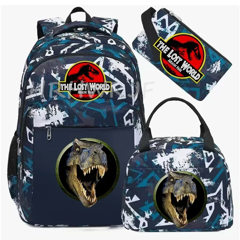 sac à dos jurassic world park, sac à dos de voyage camouflage dinosaure avec sacs à lunch, sacs d'école pour ordinateur portable pour femmes et hommes, 3 pièces