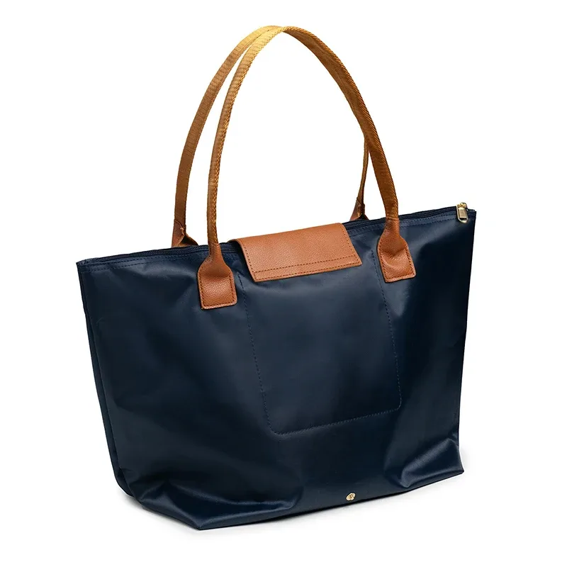 sac fourre-tout oxford avec accents en cuir, grande capacité, sacs à bandoulière décontractés pour femmes, résistant à l'eau, pliable