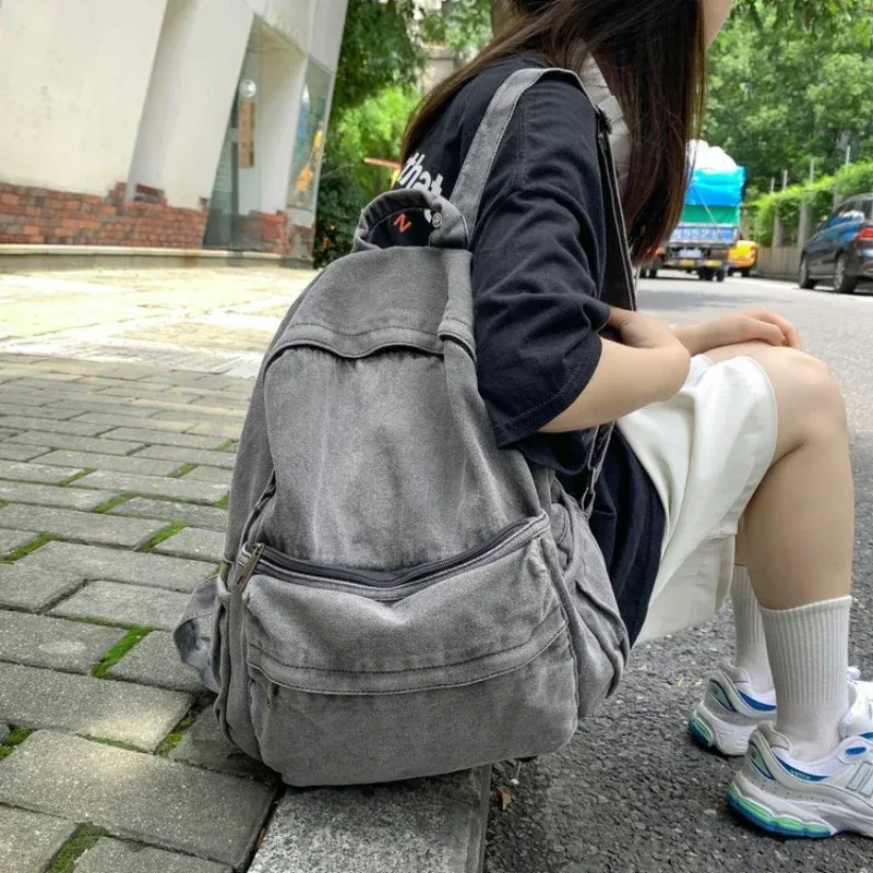 nouveau sac à dos en denim gris pour femmes, sac à bandoulière pour loisirs et voyages, cartable à la mode pour garçons et filles, mochila