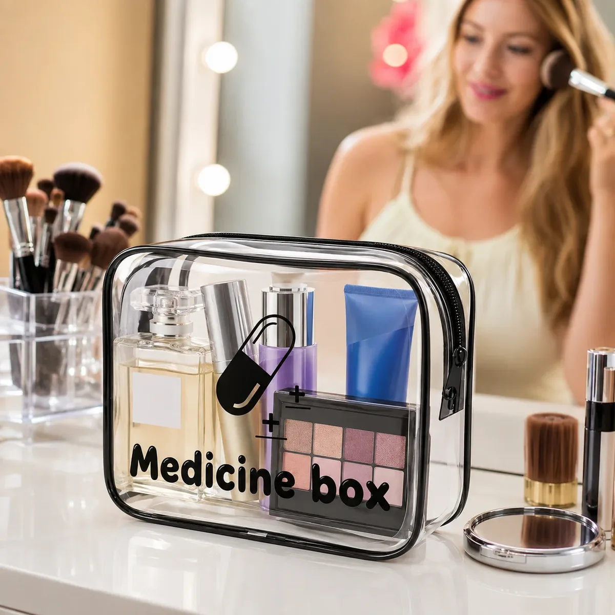 sac de maquillage transparent, organisateur de cosmétiques en pvc transparent, pochette de voyage à fermeture éclair, sac à médicaments, trousse de toilette, organisateur de beauté