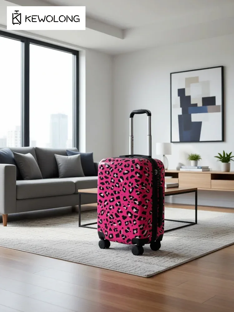 ensemble de bagages 2 pièces à imprimé léopard, valise rigide à roulettes avec serrure et rotation à 360° ° valise de voyage légère à roulettes
