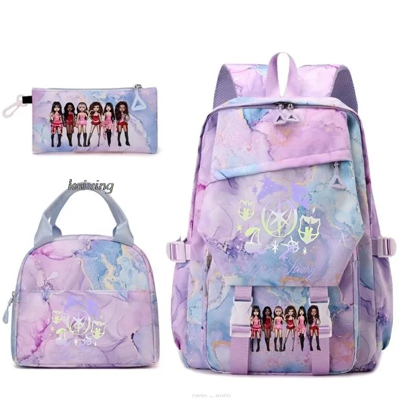 nouveaux sacs à dos katseye à imprimé amusant, 3 pièces/ensemble, sac d'école pour étudiants, sac de voyage pour adolescents, filles et garçons, sacs à lunch, sac à dos