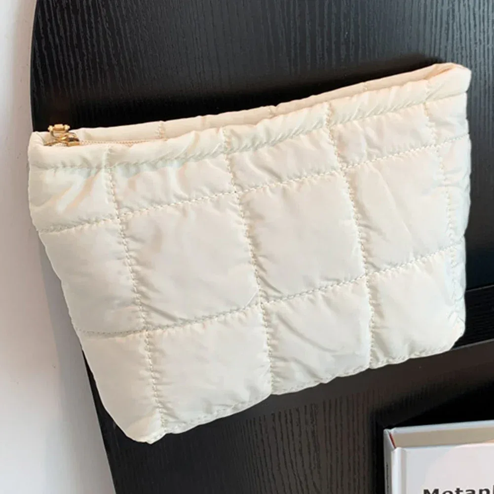 sac à cosmétiques rembourré et matelassé pour femmes, sac de rangement de maquillage de grande capacité, sacs de rangement de maquillage, sacs à cosmétiques de voyage de couleur unie