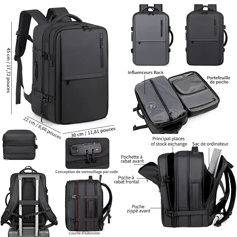 nouveau sac à dos pour homme, sac à dos à compression sous vide, sac d'ordinateur multifonctionnel, sac de voyage extensible de grande capacité