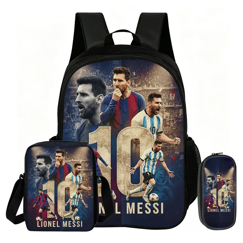 sac dos nylon motif messi noir bleu blanc format 20 35 litres bandoulière arquée fermeture éclair informatique unisexe usage voyage école sport