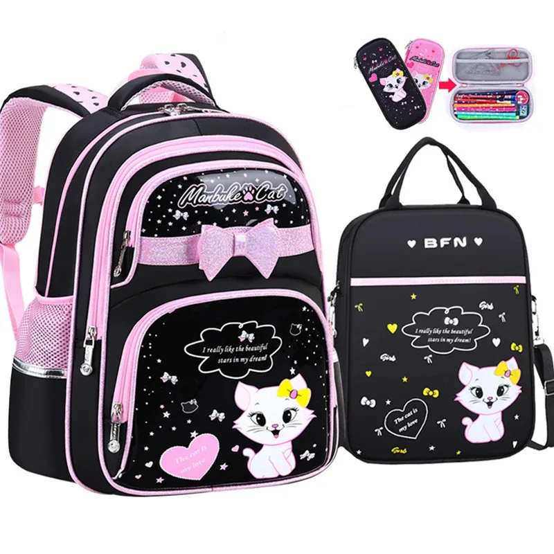 nouveau sac d'école primaire coréen en cuir pu 2020 mode filles mignonnes avec chat mignon sac à dos orthopédique étanche