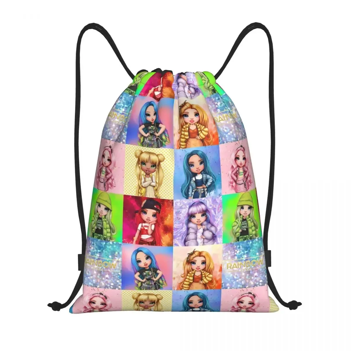 sac à dos personnalisé arc-en-ciel avec cordon de serrage pour pause d'hiver, sac de sport pour femmes et hommes, sac d'entraînement de dessin animé tv