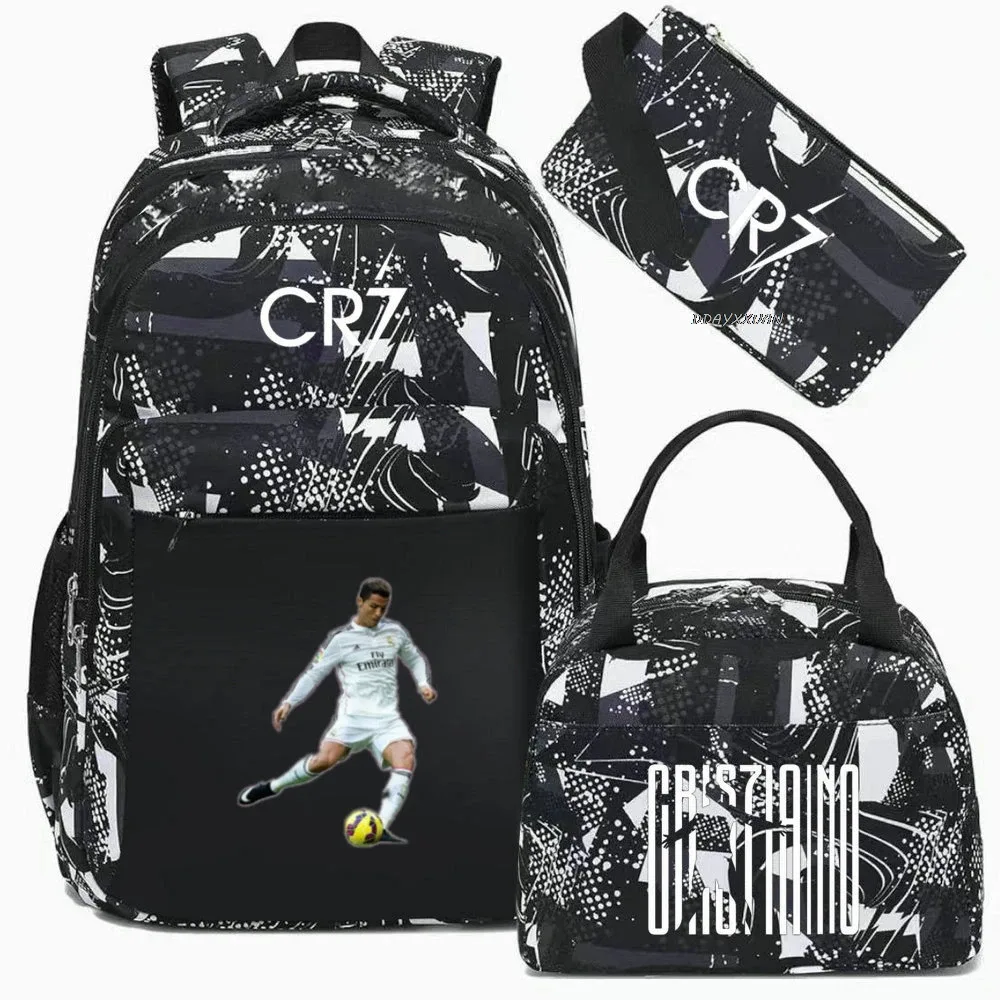3 pièces/ensemble cr7 adolescent étudiant garçons fille enfants école livre sacs femmes hommes sac à dos adolescents cartable étudiants ordinateur portable voyage sacs à dos