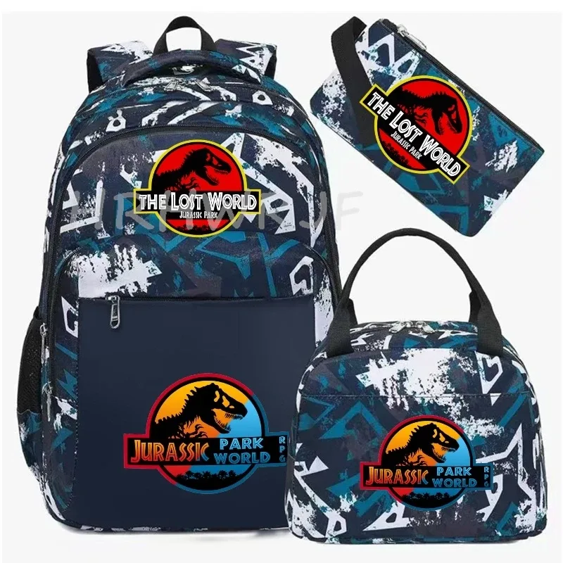 sac à dos jurassic world park, sac à dos de voyage camouflage dinosaure avec sacs à lunch, sacs d'école pour ordinateur portable pour femmes et hommes, 3 pièces