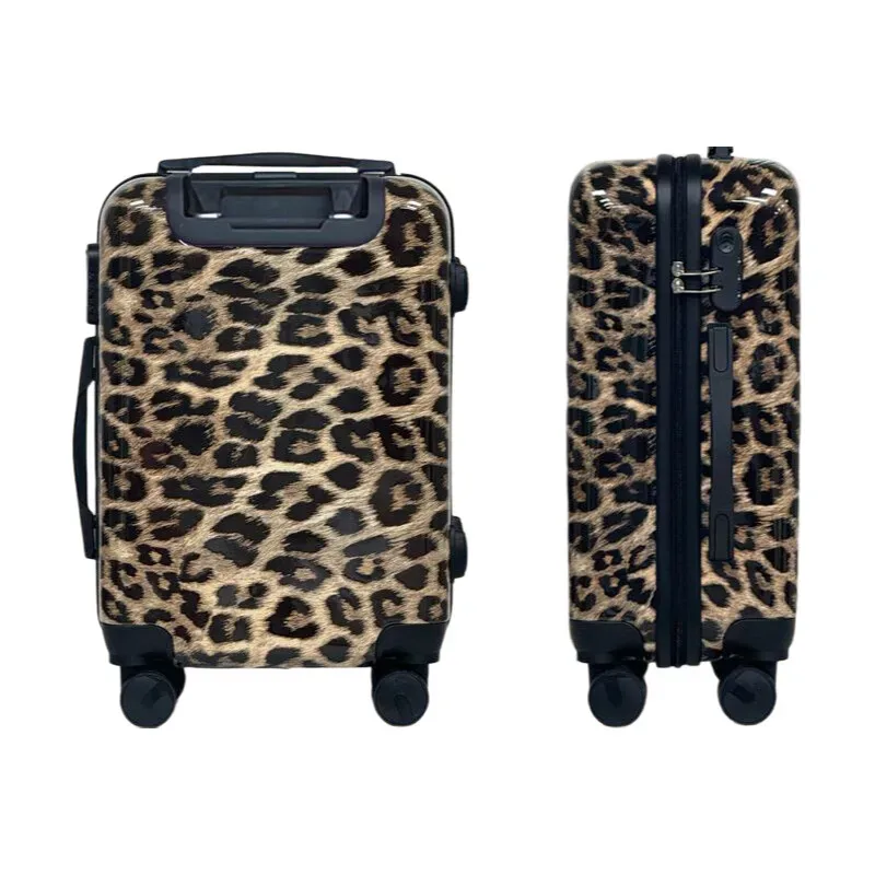 valise motif léopard beige roulettes noires poignée supérieure compartiments intérieur gris clair voyage femme