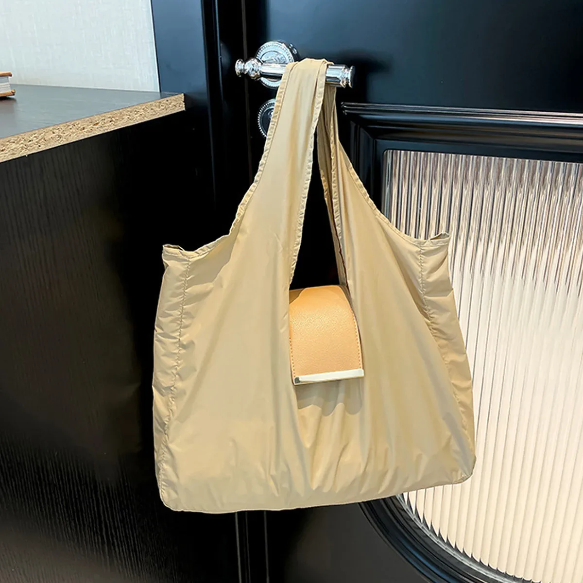 sac fourre-tout avec porte-clés, sac de supermarché pliable décontracté, écologique, grand format pour femmes, pour le travail, les voyages et les trajets quotidiens