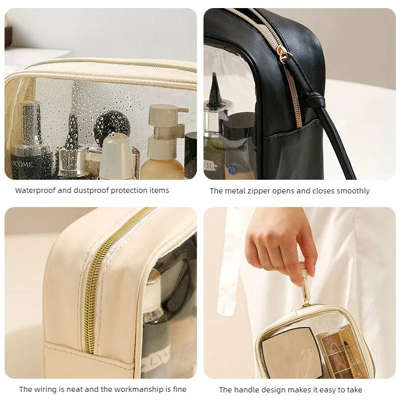 sac cosmétique en pvc transparent épaissi, sac cosmétique imperméable, sac de rangement de toilette multifonctionnel portable avec poignée