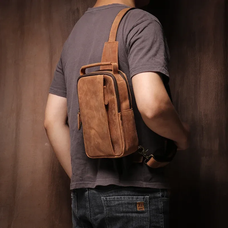 luokir-sac de poitrine en cuir véritable pour homme, sac à bandoulière messenger initié vintage, sac à main en cuir de vachette de cheval elin, sac à main de créateur de luxe, décontracté
