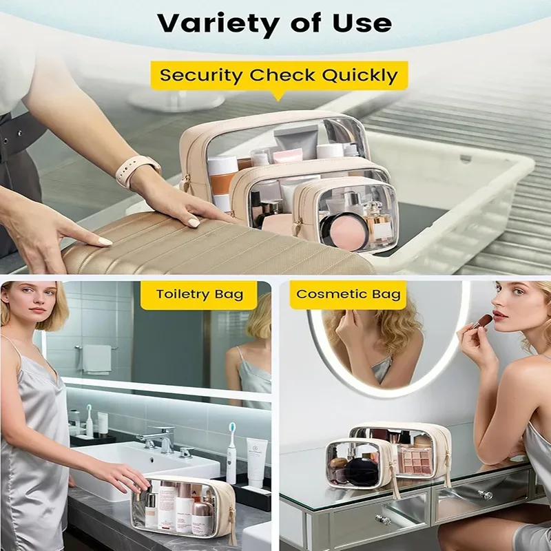 sac à cosmétiques étanche, sac de rangement portable pour cosmétiques, sac de lavage transparent en pvc de grande capacité, sac de rangement de voyage, 1/3 pièces