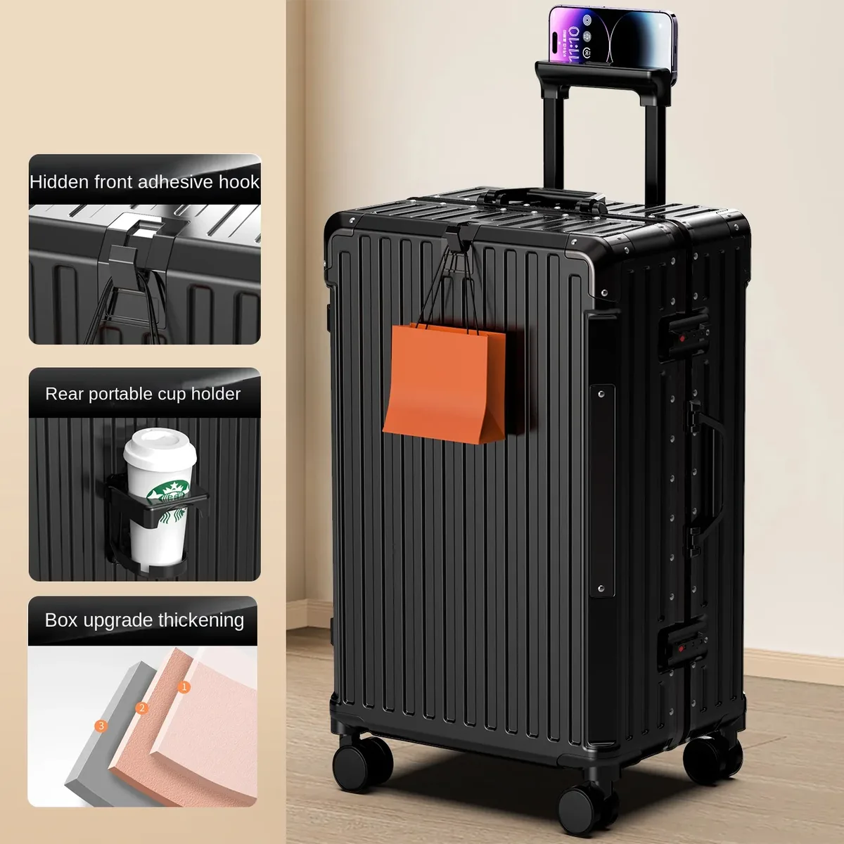 valise de voyage cadre en aluminium nouveau boîtier de chariot pour hommes 28/ 30 pouces bagages de grande taille 20 pouces mot de passe valise à main valise de cabine