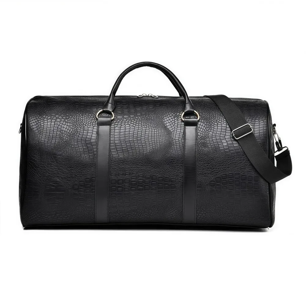 sac de voyage texturé crocodile grande capacité en cuir pu, bagage de vacances rétro durable, sac à main pour voyages d'affaires homme femme