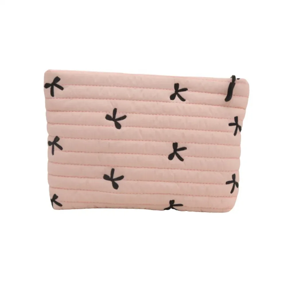 sac à cosmétiques brodé avec nœud, sac de toilette multifonctionnel de grande capacité avec fermeture éclair, sac de rangement pour serviettes hygiéniques en polyester pour femmes