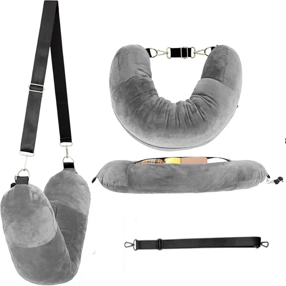 taie d'oreiller de voyage rechargeable, sac de rangement, sac de voyage portable, coussin d'avion, oreiller de cou de voyage, auto-remplissage
